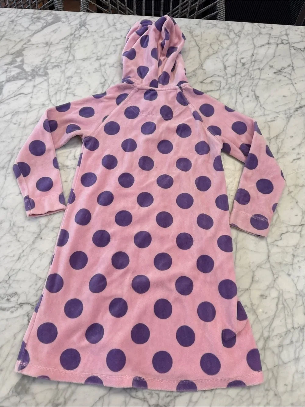 MINI BODEN Girls 7-8 Y Polka Dot Velour Hooded Tunic pink purple cover up Towel